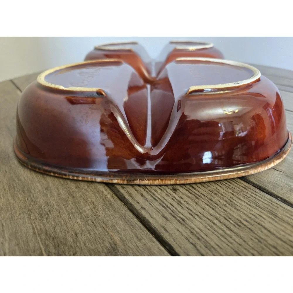 Set Of 2 Divided Oval Serving Dish Hull Oven Proof HP Co. Brown Drip Glaze 11